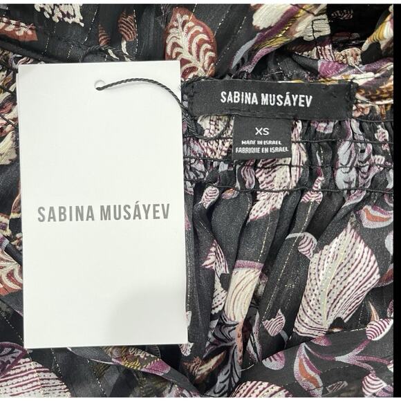 Sabina Musayev Geneva Floral Midi Dress Size XS Black Gold Metallic Sheer NWT - Picture 12 of 16